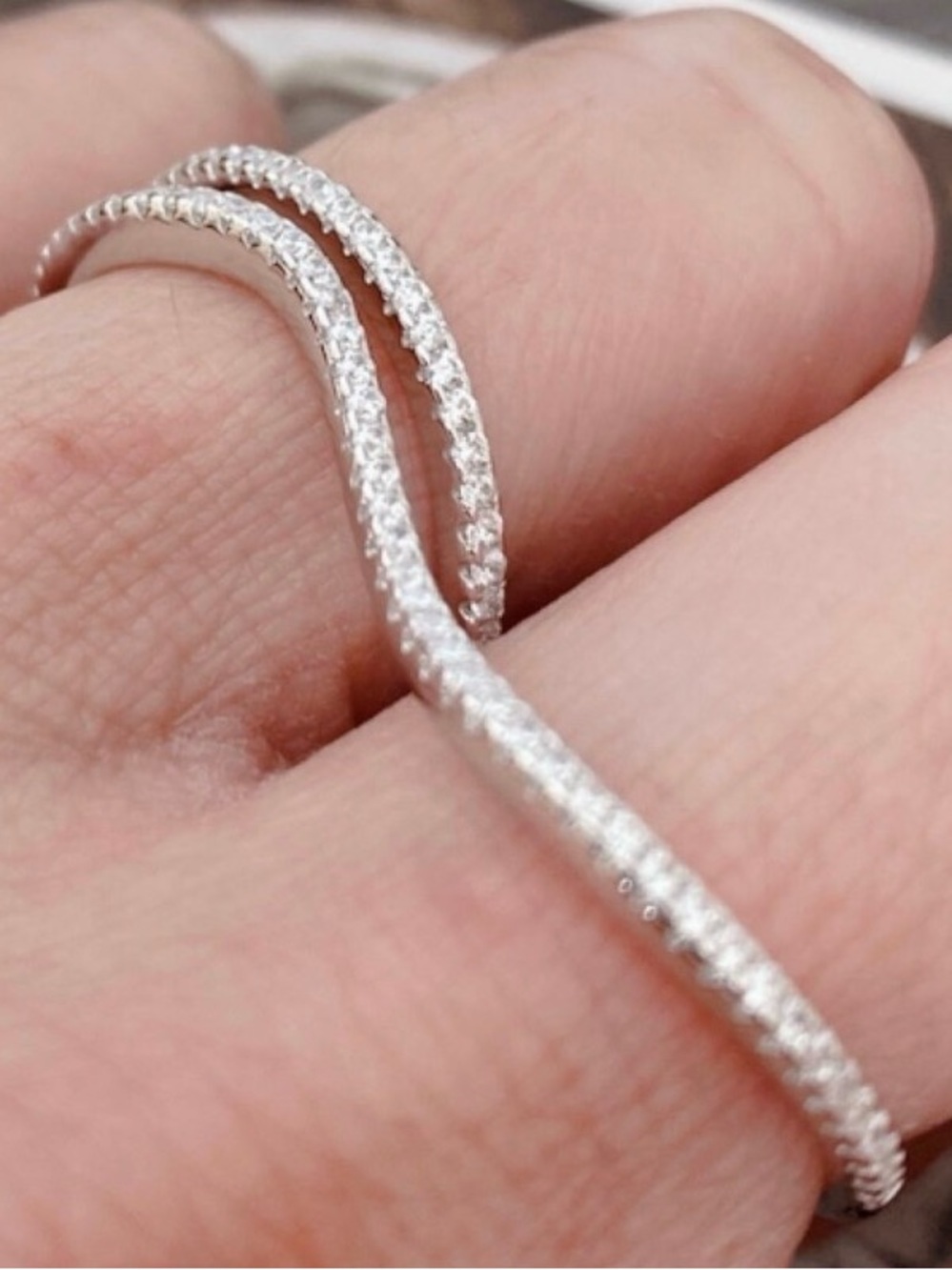 925 Silver Double Ring with Cubic Zirconia Size 7